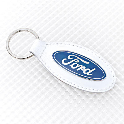 Ford Key Ring with White Leather Key Fob