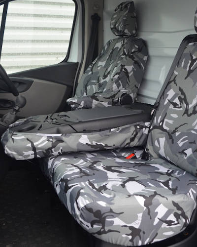 Premium Van Seat Covers Single Drivers And Double Passengers Seat Covers Black And White Piping HMS FOR RENAULT TRAFIC 2014 1 2