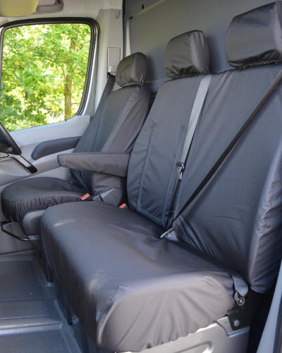 Tailored Black Seat Covers For VW Crafter Van Front (2024 Onwards) - 600 Denier